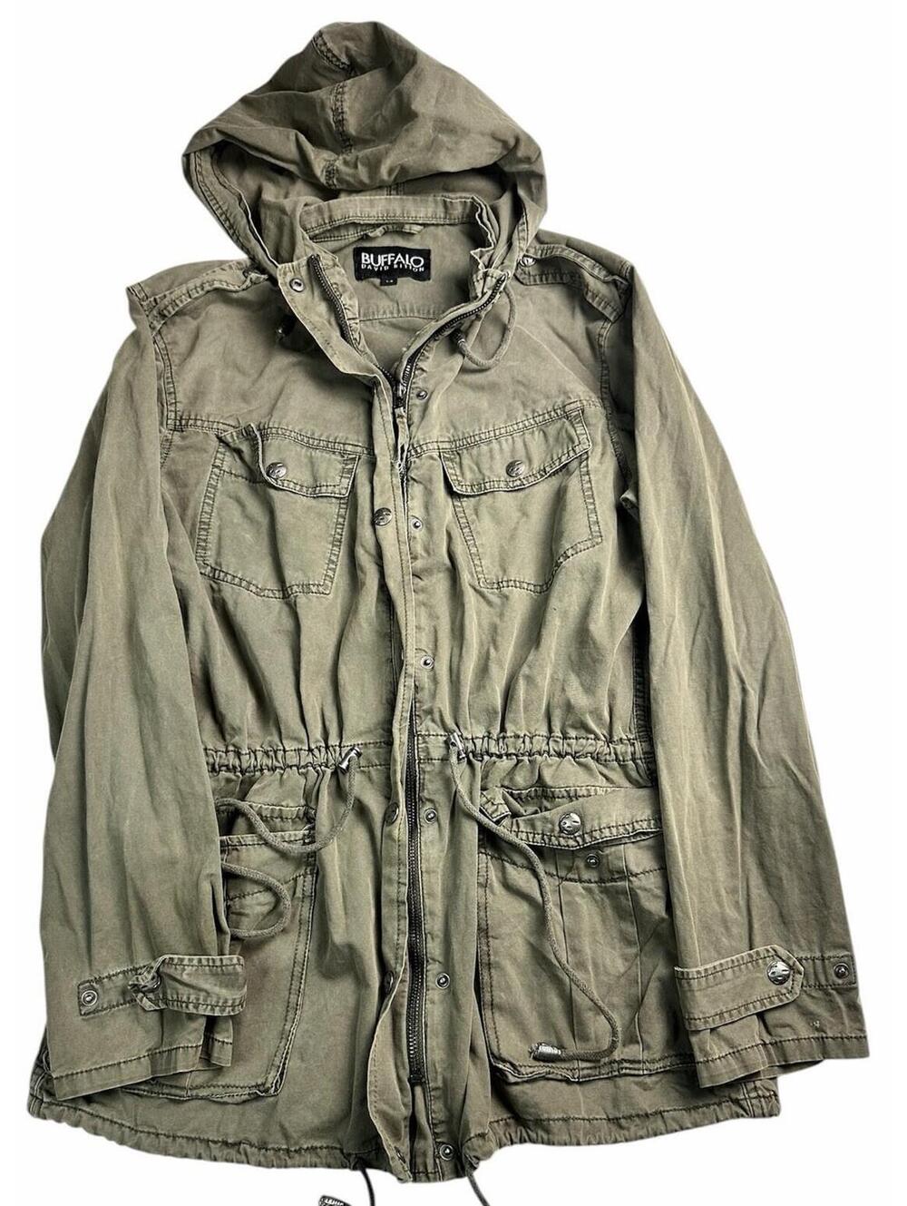 🪖🤎 Buffalo David Bitton Hooded Utility Jacket Small Taupe Army 🤎🪖